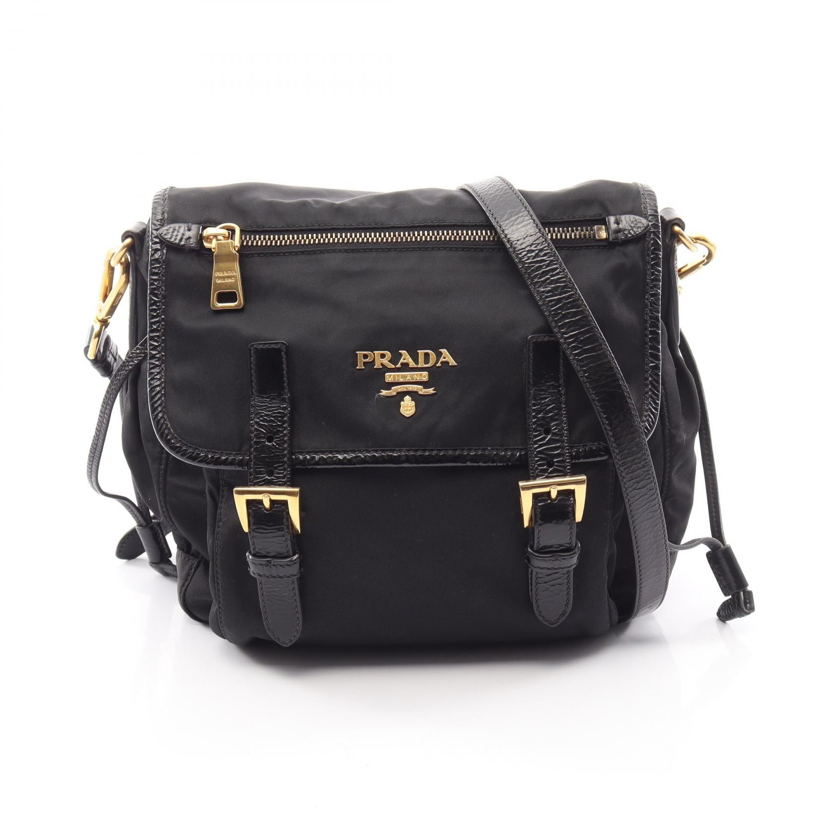 プラダ PRADA ロゴ ショルダーバッグ バッグ ナイロン パテントレザー レディース ブラック系 【中古】
