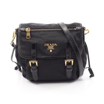 プラダ PRADA ロゴ ショルダーバッグ バッグ ナイロン パテントレザー レディース ブラック系 【中古】