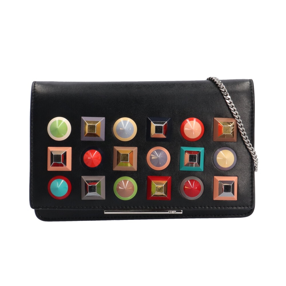 フェンディ マルチスタッズ ショルダーバッグ レザー 8M0346 ブラック レディース FENDI  中古