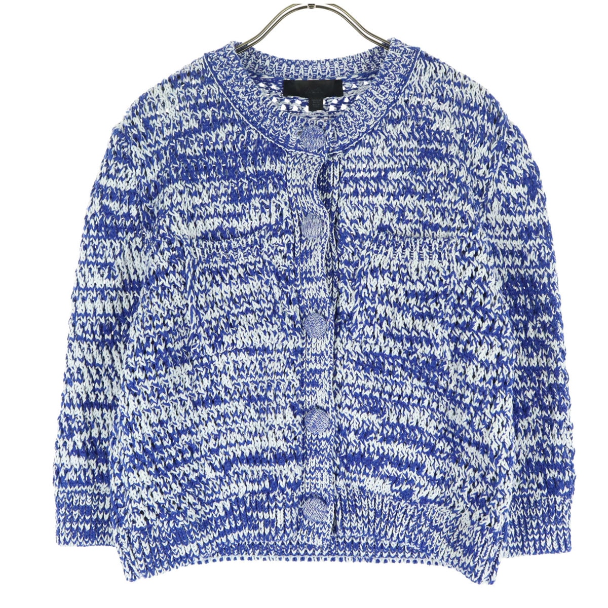 ZARA ザラ 霜降り 7分袖 ノーカラー ニットカーディガン M ブルー