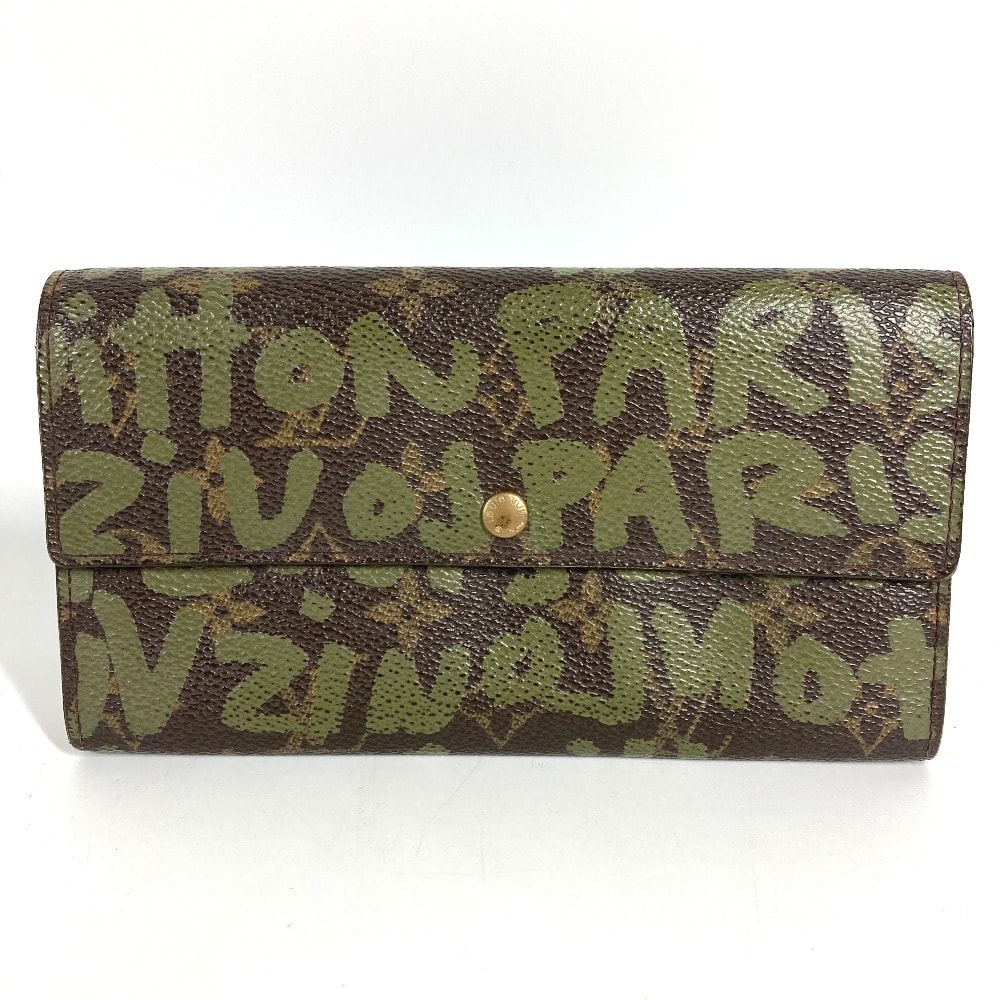 ルイヴィトン LOUIS VUITTON ポルトモネ クレディ M92188 旧モノグラムグラフィティ ロングウォレット フラップ 長財布 モノグラムグラフィティキャンバス カーキ ブラウン