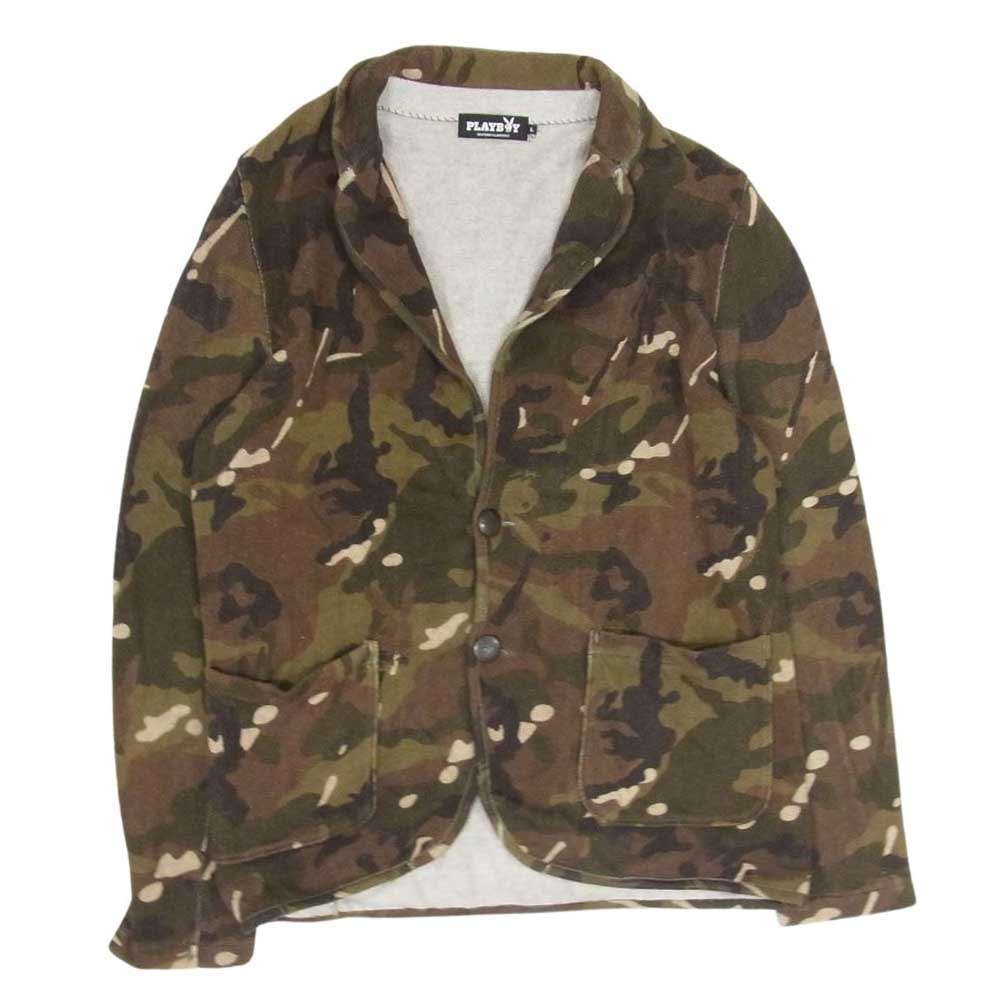HYSTERIC GLAMOUR ヒステリックグラマー ジャケット 1241NJ01 PLAYBOY プレイボーイ CAMO JACKET カモフラ テーラード ニット ジャケット カーキ系 L【中古】