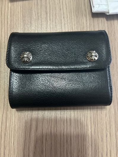 Chrome Hearts Wave Mini Cross Ball Button Leather Wallet "Black/Silver"