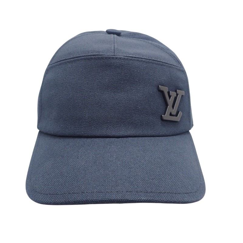 ルイヴィトン LOUIS VUITTON アエログラム M77125 キャップ コットン レザー キュプラ ブラック メンズ【中古】【Aランク】