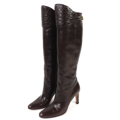 美品 グッチ クロコダイル使い レザー ジョッキーブーツ 6.5 151606