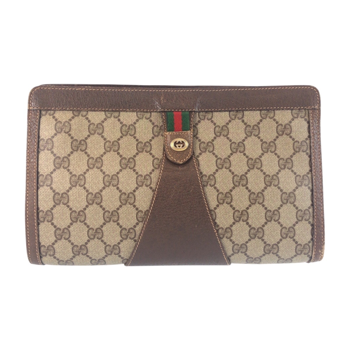 GUCCI グッチ ヴィンテージ シェリーライン ベージュ ブラウン ゴールド金具 GGスプリームキャンバス レザー/ クラッチバッグ セカンドバッグ 601348 【中古】