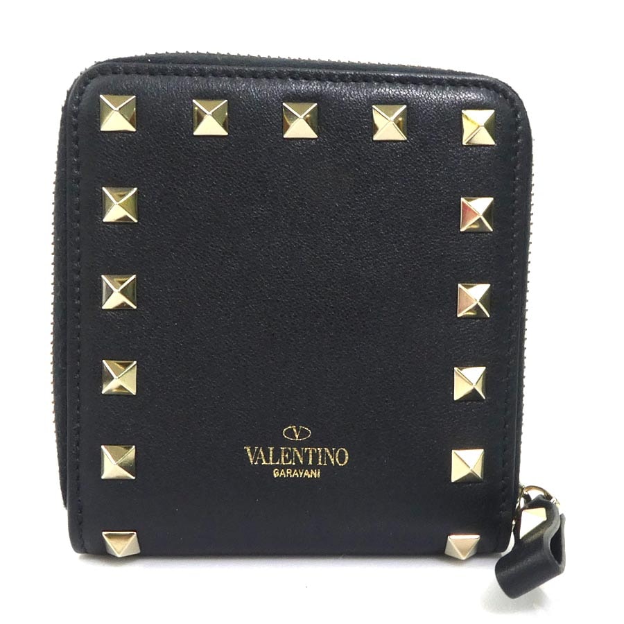 ヴァレンティノ ガラヴァーニ Valentino Garavani 二つ折り財布 レザー ブラック レディース【中古】 r10928g