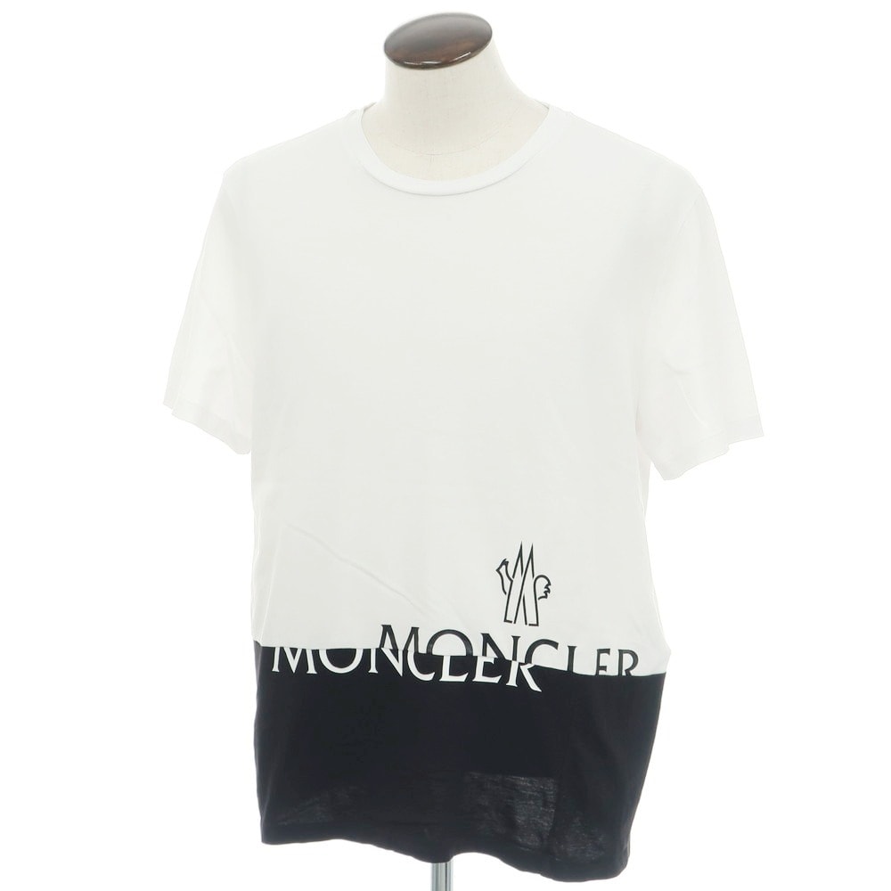 【中古】モンクレール MONCLER コットン クルーネック 半袖Tシャツ ホワイトxブラック【サイズL】【メンズ】