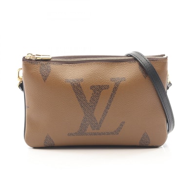 ルイ・ヴィトン LOUIS VUITTON ポシェット ドゥーブル ジップ モノグラムジャイアント リバース ショルダーバッグ バッグ PVCコーティングキャンバス レザー ベージュ レディース ブラウン系 / ベージュ系
