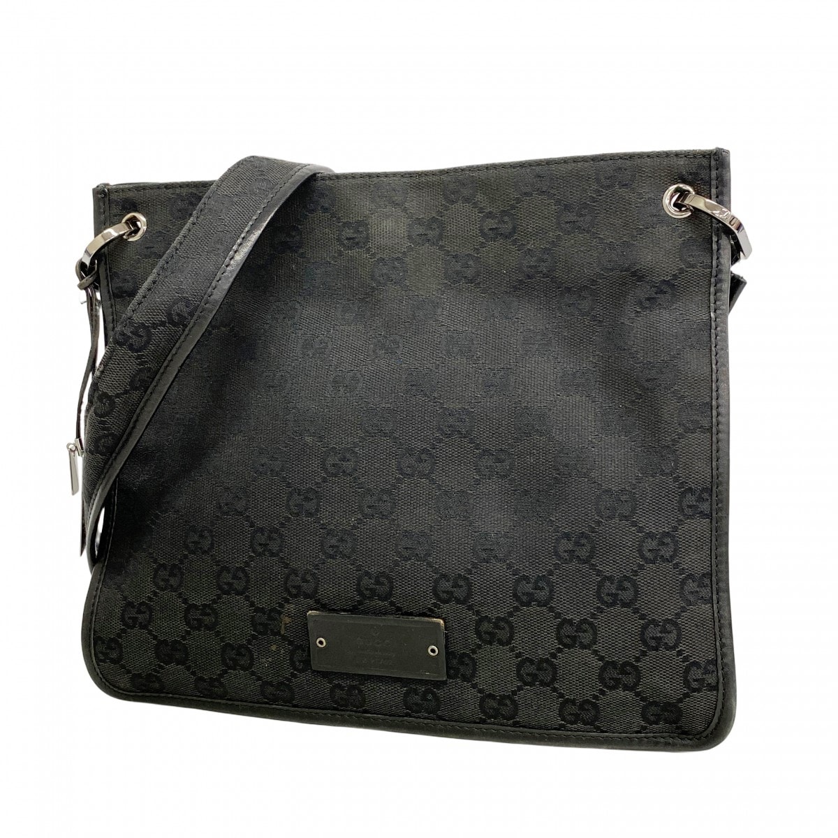 【6dd5478-k】グッチ ショルダーバッグ GGキャンバス 91762 キャンバス ブラック シルバー金具【中古】レディース