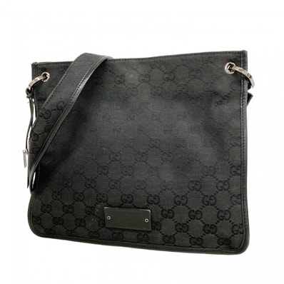 【6dd5478-k】グッチ ショルダーバッグ GGキャンバス 91762 キャンバス ブラック シルバー金具【中古】レディース