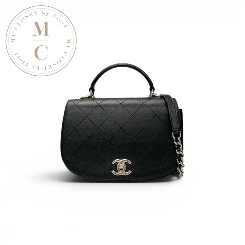 シャネル CHANEL バッグ ショルダーバッグ ブラック 黒 シルバー マトラッセ ココマーク ターンロック チェーン シングルフラップ トップハンドル