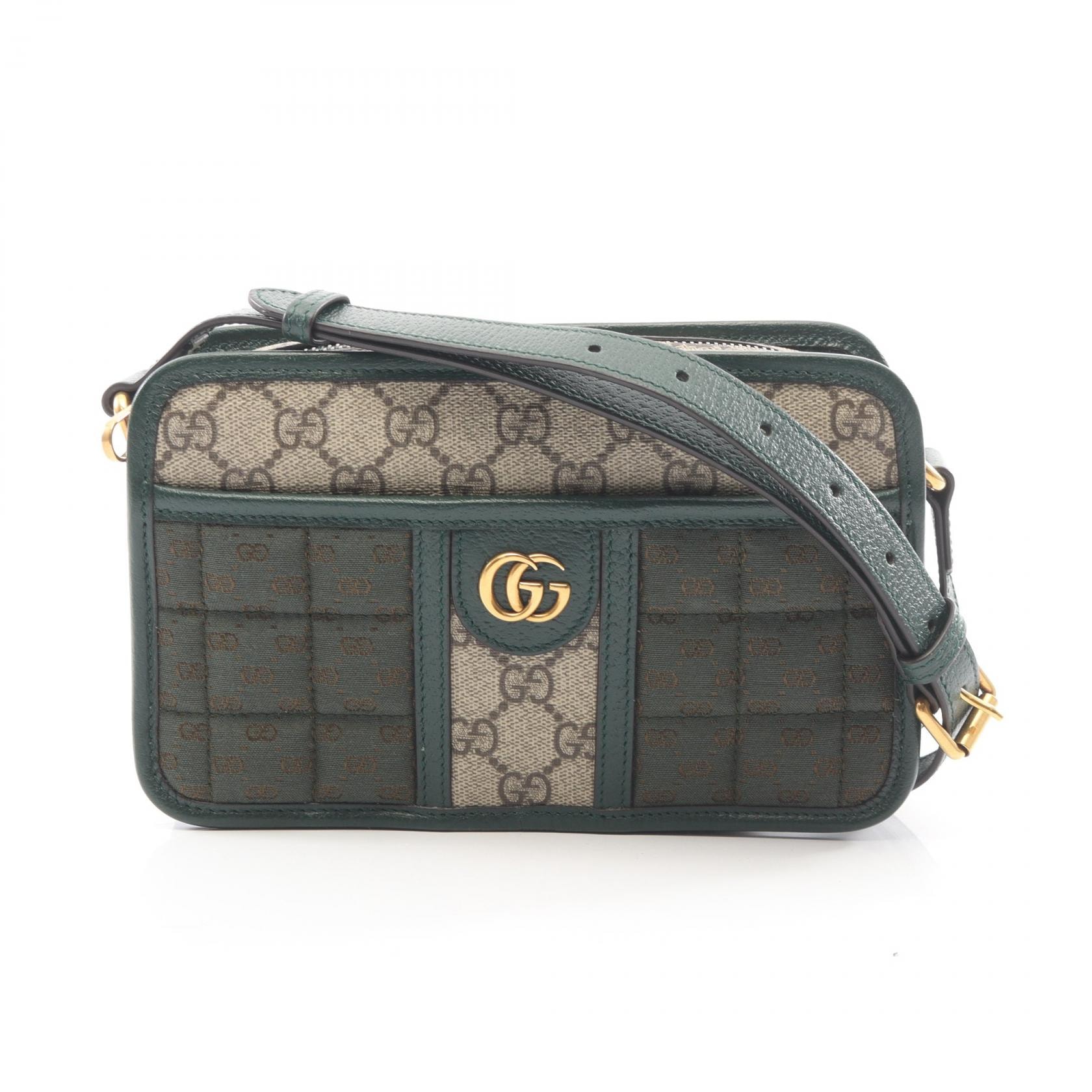 グッチ GUCCI GGスプリーム ショルダーバッグ バッグ PVCコーティングキャンバス キャンバス レザー レディース ベージュ系 / グリーン系 【中古】