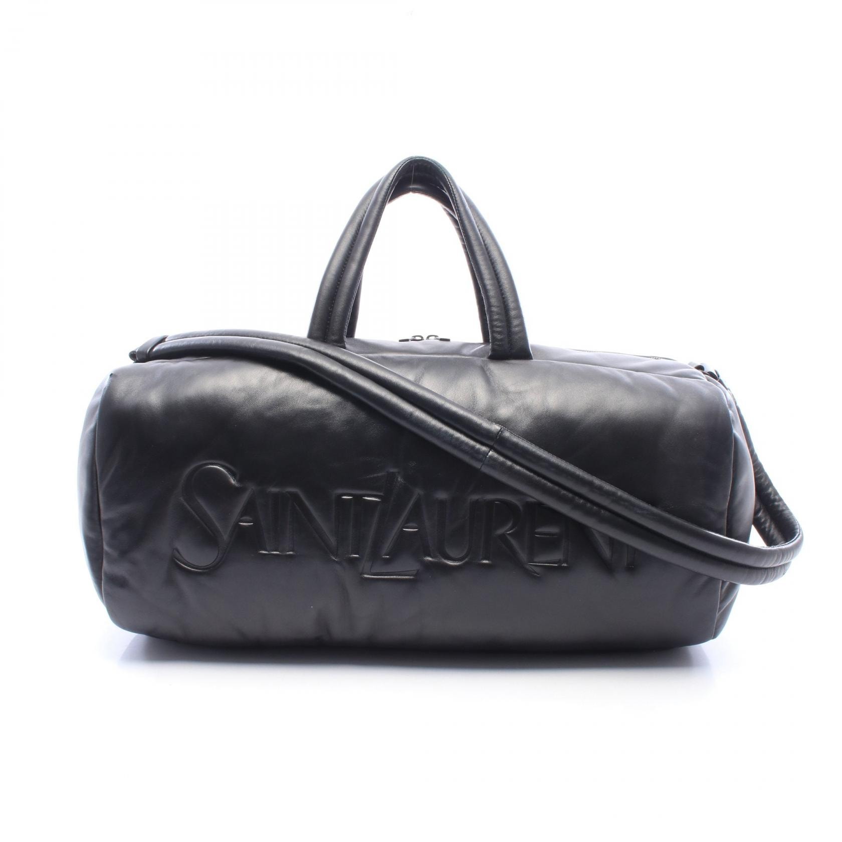 サンローランパリ SAINT LAURENT PARIS ワイドロゴパファー ボストンバッグ バッグ レザー メンズ ブラック系 【中古】