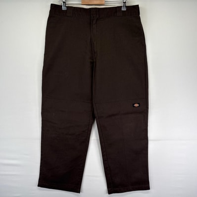 古着 ディッキーズ Dickies パンツ ダブルニー サイドポケット ワンポイントロゴ ジッパーフライ w38 L32 ブラウン系 メンズ