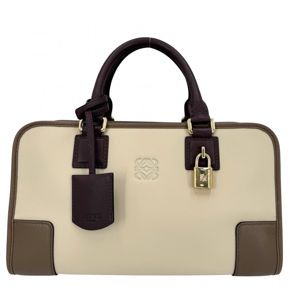 LOEWE ロエベ ハンドバッグ アナグラム アマソナ28 ミニボストンバッグ レザー    ベージュ ブラウン 茶 ゴールド金具 レディース 美品【中古品】