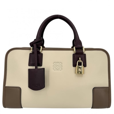 LOEWE ロエベ ハンドバッグ アナグラム アマソナ28 ミニボストンバッグ レザー ベージュ ブラウン 茶 ゴールド金具 レディース 美品【中古品】