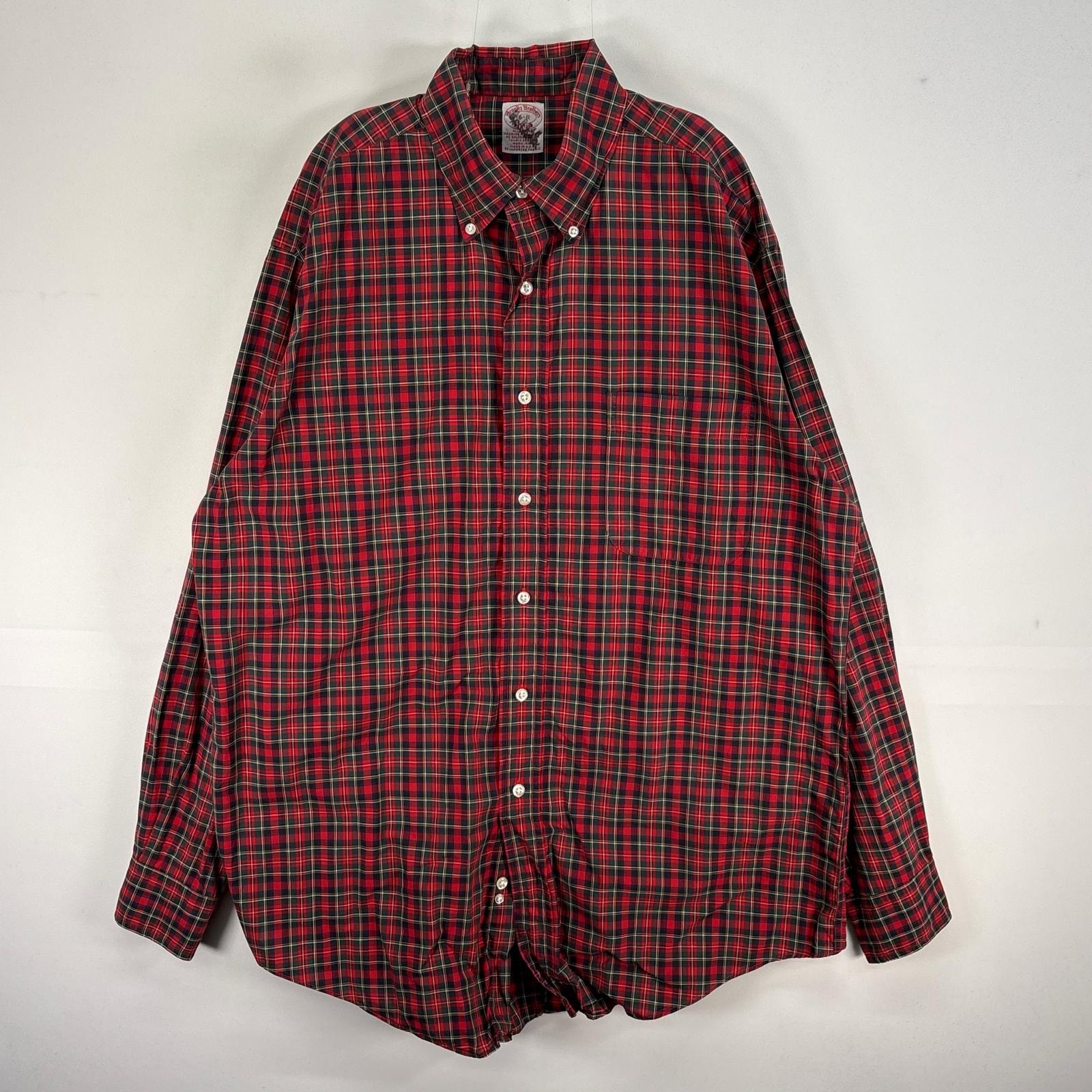 古着 80's~90's/80年代~90年代 ヴィンテージ ブルックスブラザーズ Brooks Brothers 長袖シャツ USA製 胸ポケ 薄手 L レッド系 マルチカラー メンズ