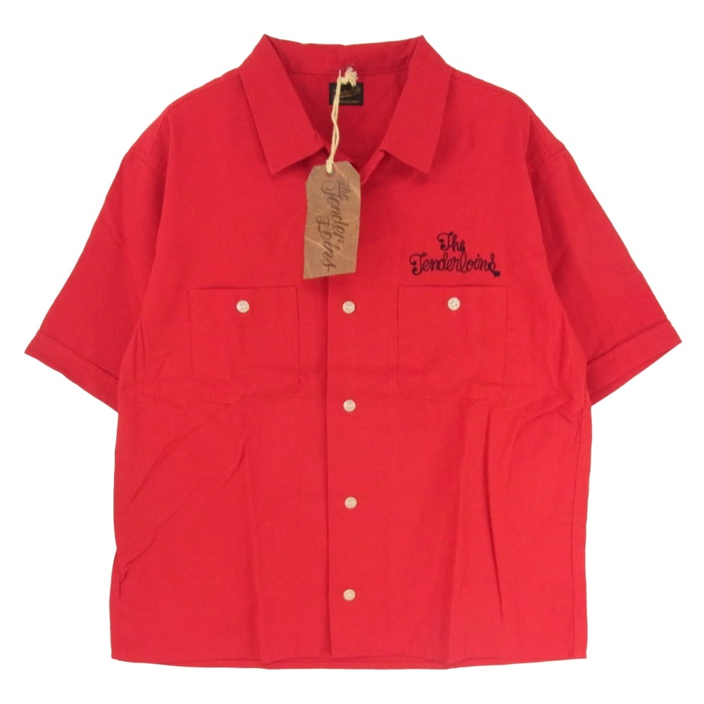 TENDERLOIN テンダーロイン 半袖シャツ T-BOWLS SHT SHORT チェーン刺繍ロゴ 半袖 オープンカラー ボーリングシャツ レッド系 M【中古】
