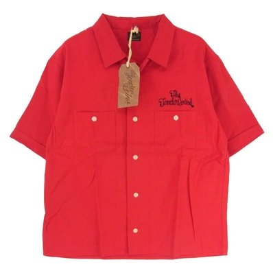 TENDERLOIN テンダーロイン 半袖シャツ T-BOWLS SHT SHORT チェーン刺繍ロゴ 半袖 オープンカラー ボーリングシャツ レッド系 M【中古】