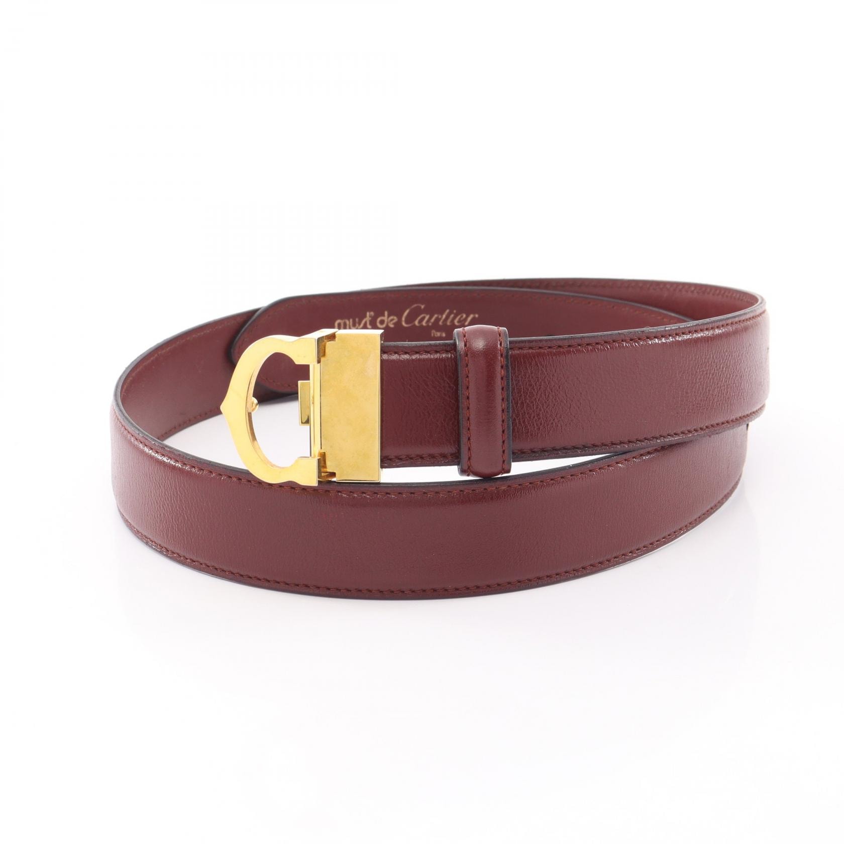 カルティエ CARTIER マストライン ゴールド金具 ベルト 衣料品 レザー レディース ボルドー系 【中古】