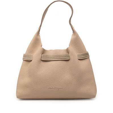 サルヴァトーレフェラガモ ロゴ ステッチ トートバッグ ショルダーバッグ AF-21.4919 ベージュ レザー レディース Salvatore Ferragamo 【中古】