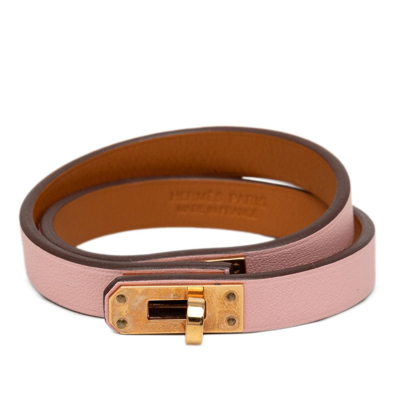 エルメス ミニケリー ドゥブルトゥール ブレスレット サイズ:T2 ピンク ゴールド レザー メッキ レディース HERMES 【中古】