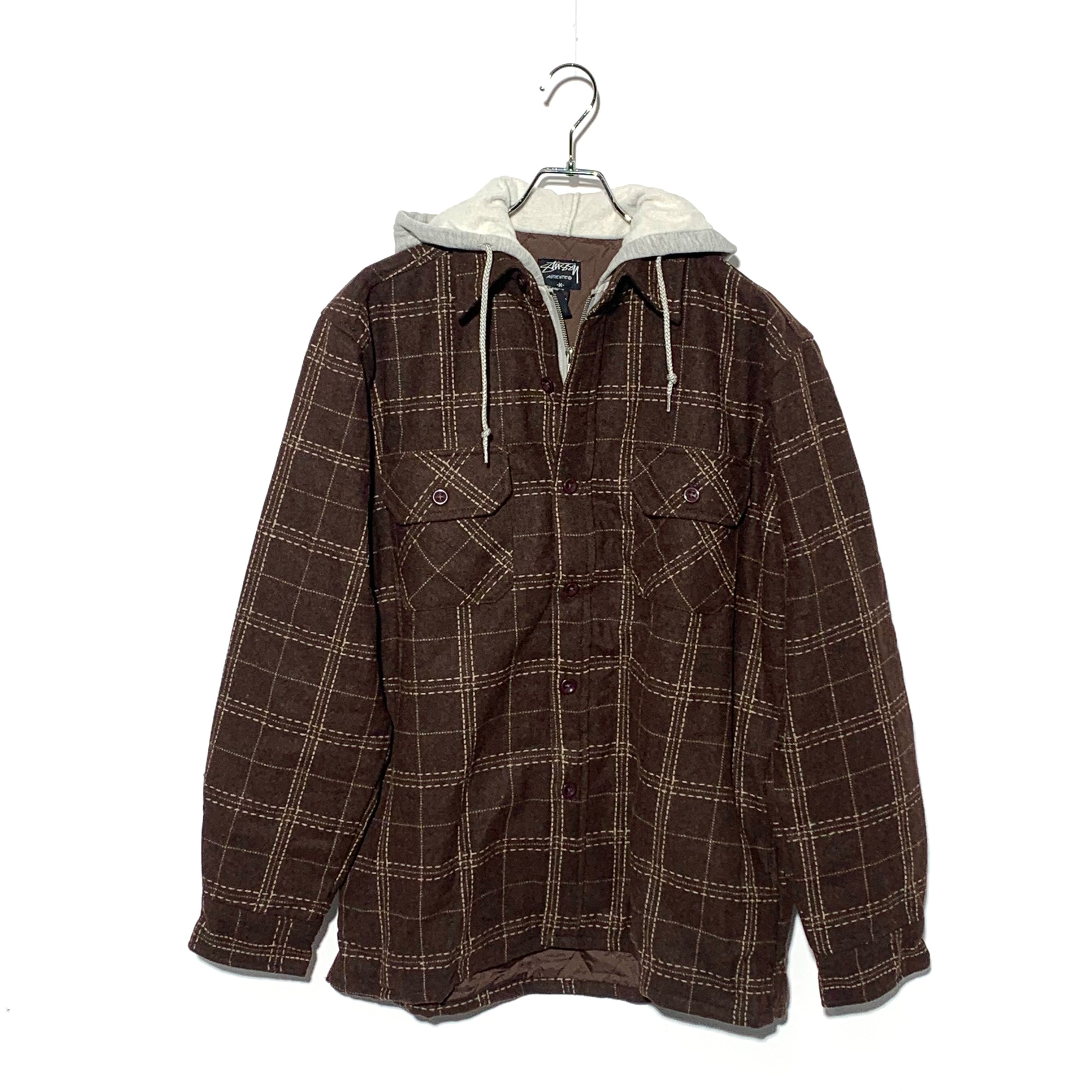 STUSSY Docking Hooded Shirt Brown