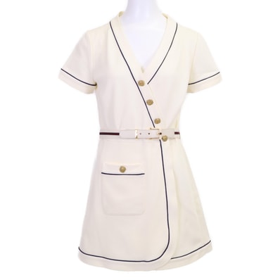 グッチ 653408/670292 ホワイト ブルートリム ジャージードレス 金ボタンラップワンピース S