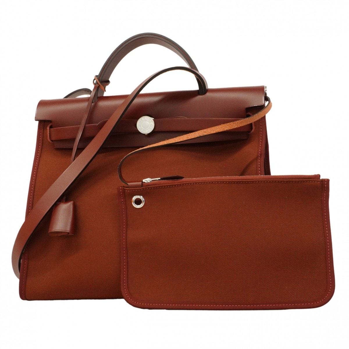 【6da0599】エルメス ハンドバッグ エールバッグジップPM トワルオフィシエ ルージュアッシュ シルバー金具 D刻印 2wayバッグ【中古】レディース