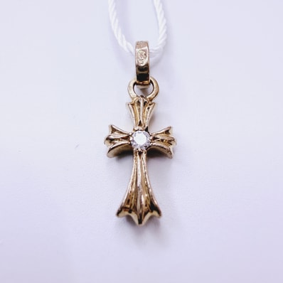 Chrome Hearts 22K CH Cross Baby Fat Charm (1 Diamond On Each Side) "Yellow Gold"