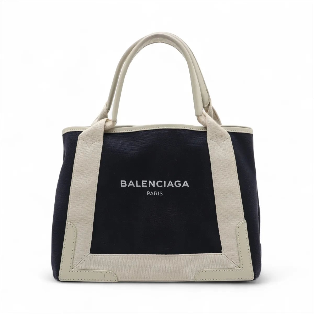 ■美品 バレンシアガ ネイビー カバスハンドバッグ レザー×キャンバス