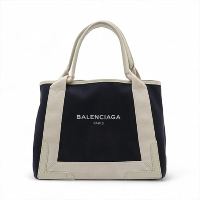 ■美品 バレンシアガ ネイビー カバスハンドバッグ レザー×キャンバス