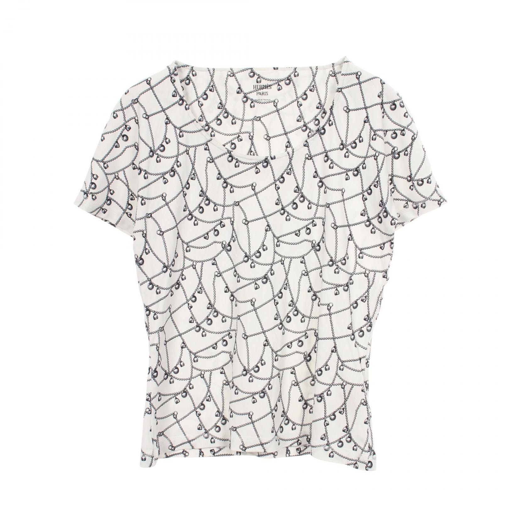 エルメス HERMES 総柄 半袖Tシャツ 衣料品 トップス コットン ホワイト レディース ホワイト系 2H4602DM 【中古】