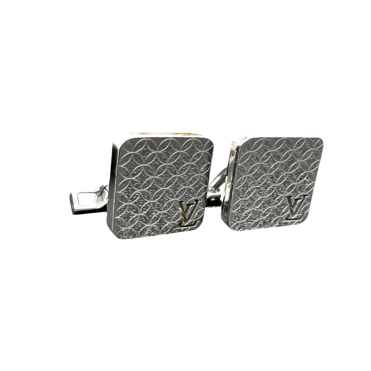LOUIS VUITTON 美品 ルイヴィトン カフス ブトン ドゥ マンシェット シャンゼリゼ M65043 メタル AN0160 シルバー カフスボタン 小物 スーツ セットアップ アクセサリー LV ヴィトン ABランク 中古 鑑定済 ヴィトンカフス