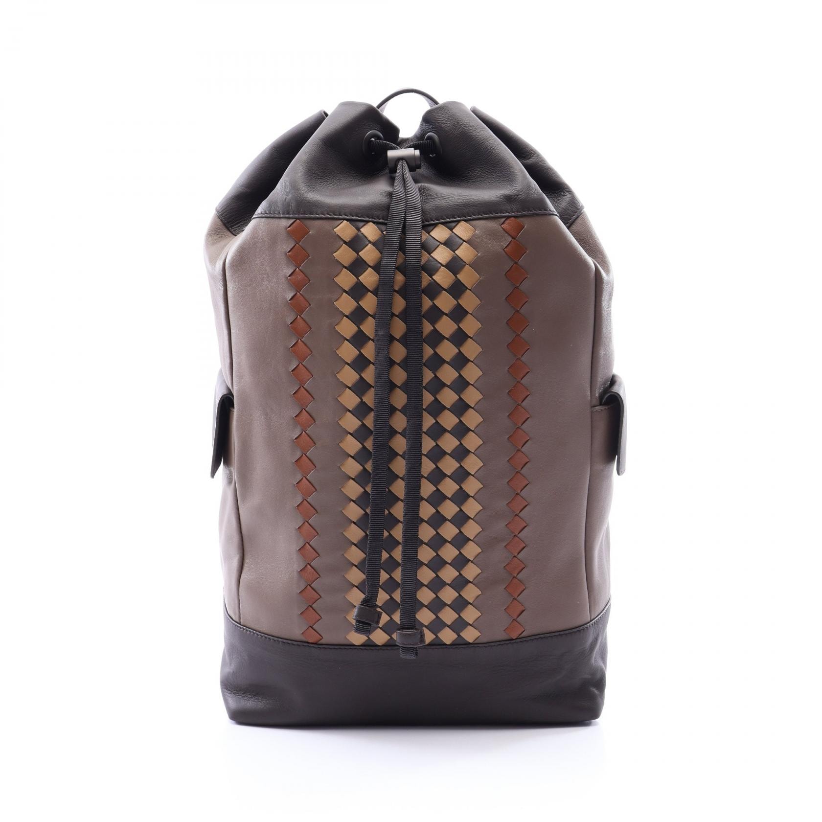 ボッテガヴェネタ BOTTEGA VENETA イントレチャート リュックサック バックパック バッグ レザー メンズ グレー系 / ブラウン系 / マルチカラー 【中古】
