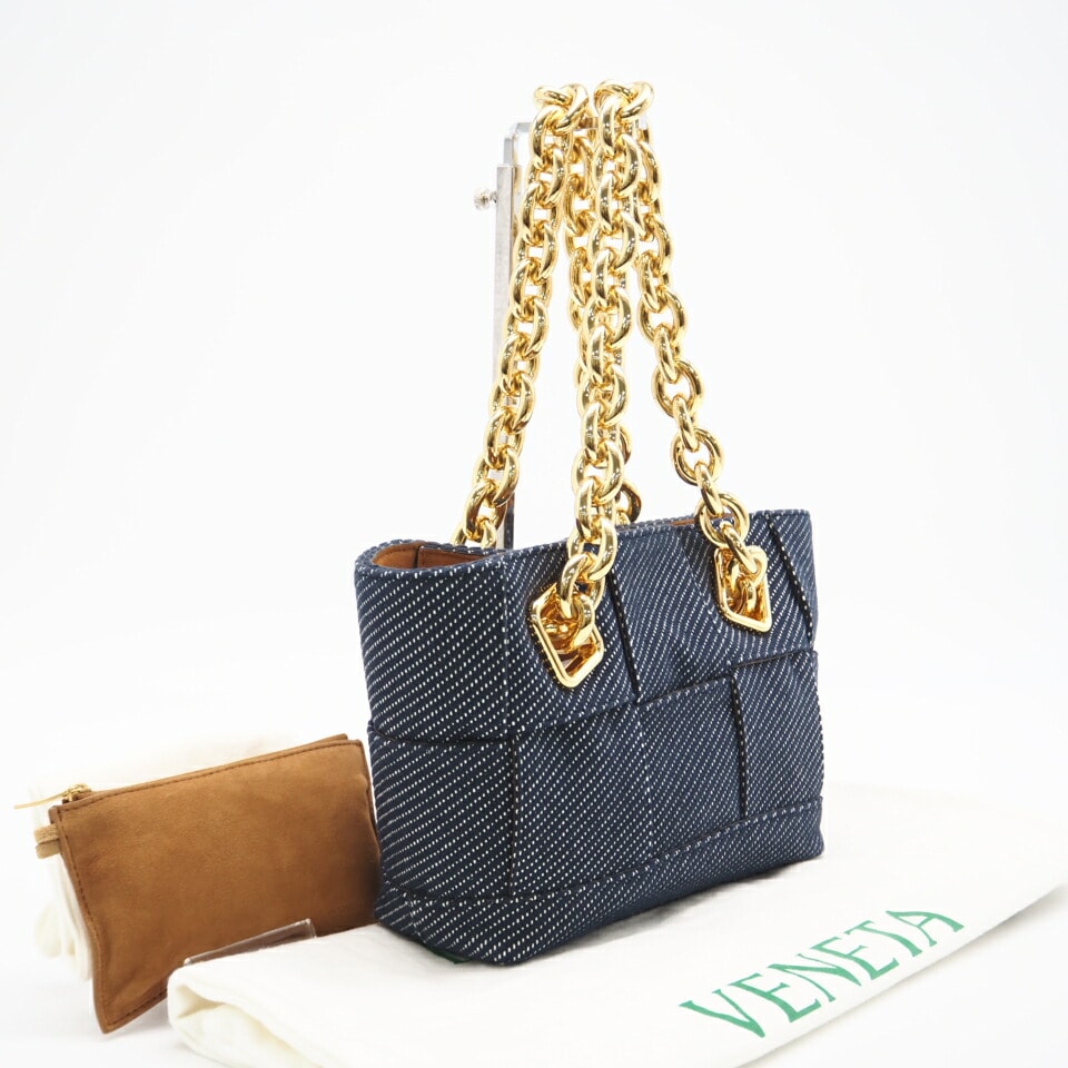 極美品 BOTTEGAVENETA ボッテガヴェネタ マキシイントレチャート アルコ デニム トートバッグ トートバッグ ネイビー デニム レディース