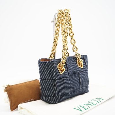 極美品 BOTTEGAVENETA ボッテガヴェネタ マキシイントレチャート アルコ デニム トートバッグ トートバッグ ネイビー デニム レディース