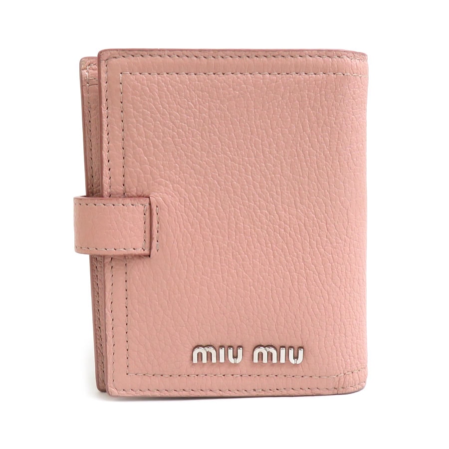 ミュウミュウ MIUMIU 二つ折り財布 レザー ピンク レディース 5MV016【中古】 55873k