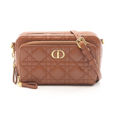 ディオール Dior カロ ダブルポーチ カナージュ ショルダーバッグ バッグ レザー レディース ブラウン系 【中古】