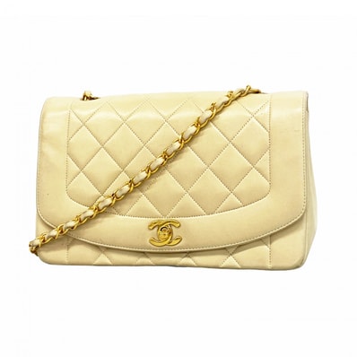 【6dd4727-k】シャネル ショルダーバッグ マトラッセ チェーンショルダー ダイアナ ラムスキン アイボリー ゴールド金具【中古】レディース