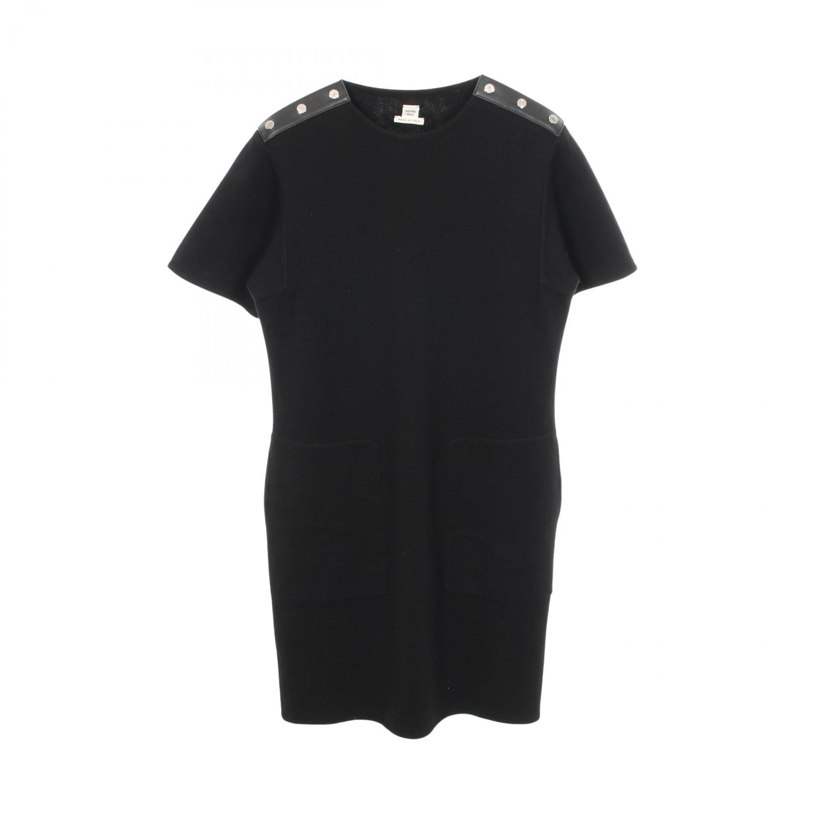 エルメス HERMES セリエボタン 半袖 ワンピース 衣料品 トップス ウール レディース ブラック系 【中古】