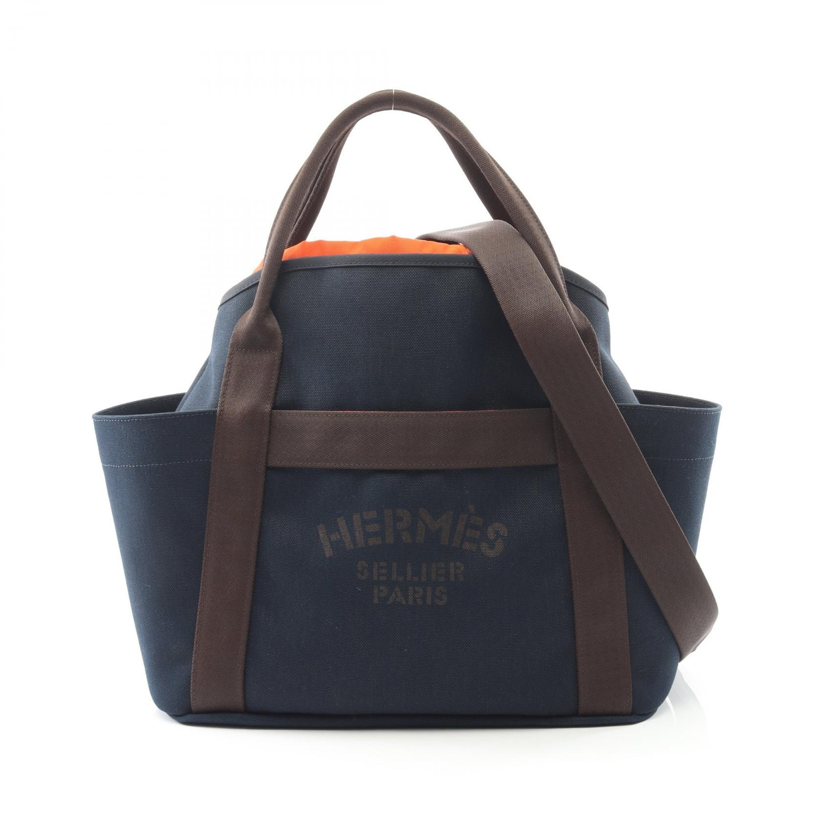 エルメス HERMES サックドパンサージュ グルーム トートバッグ バッグ トワルミリタリー / トワルシェブロン トワルミリタリー Z刻印(2021年製造) メンズ レディース ネイビー系 / ブラウン系 【中古】
