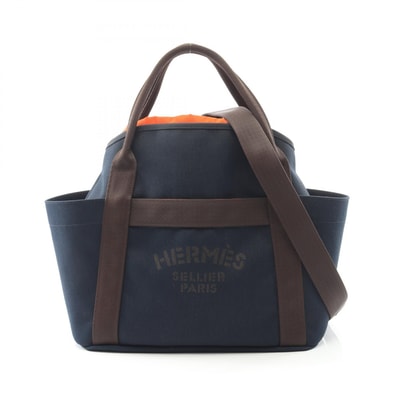 エルメス HERMES サックドパンサージュ グルーム トートバッグ バッグ トワルミリタリー / トワルシェブロン トワルミリタリー Z刻印(2021年製造) メンズ レディース ネイビー系 / ブラウン系 【中古】