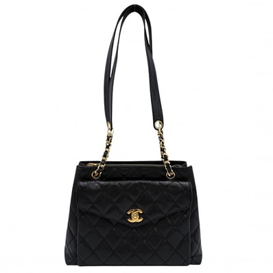 CHANEL シャネル ショルダーバッグ ココマーク マトラッセ フルフラップ 肩掛け A06323 キャビアスキン ブラック 黒 ゴールド金具 レディース【中古品】