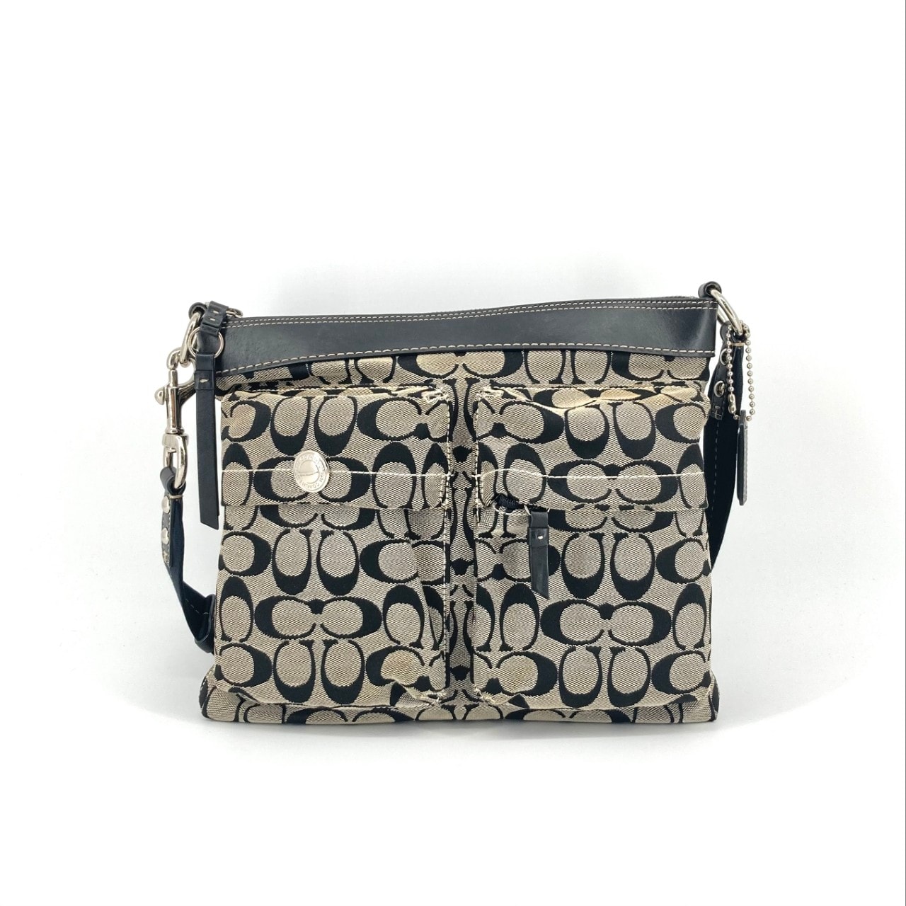 COACH(コーチ) シグネチャー レザー×キャンバス 6448 ショルダーバッグ グレー×ブラック