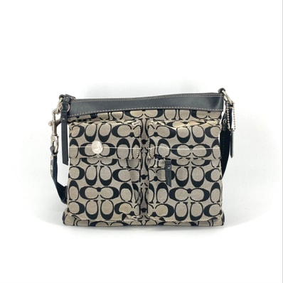 COACH(コーチ) シグネチャー レザー×キャンバス 6448 ショルダーバッグ グレー×ブラック