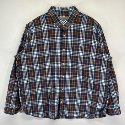 古着 エルエルビーン L.L.Bean 長袖シャツ 大きいサイズ チェック柄 ボタンダウン 胸ポケット アウトドア XL ブルー系 メンズ