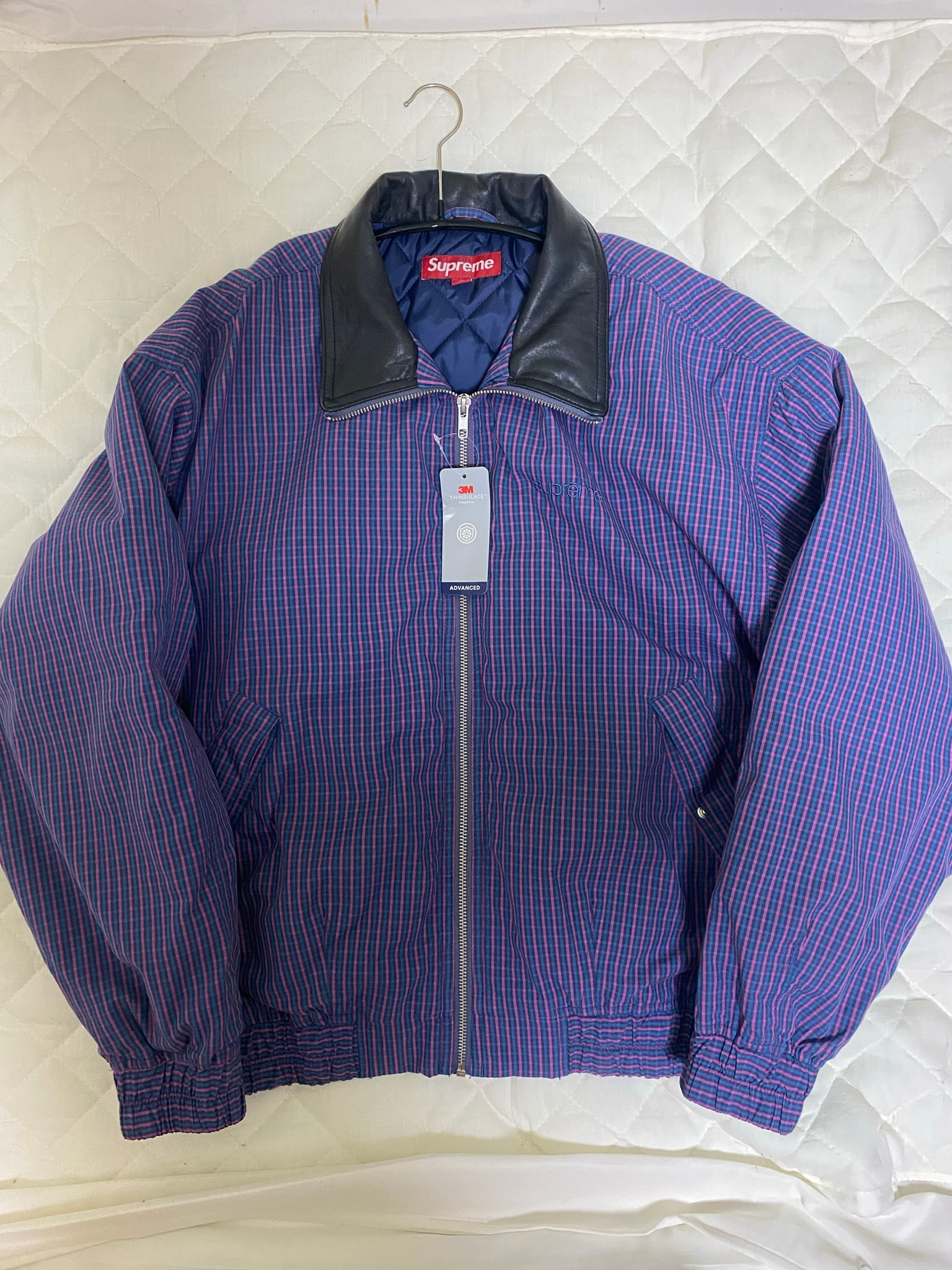 Supreme Leather Collar Utility Jacket "Blue Plaid"