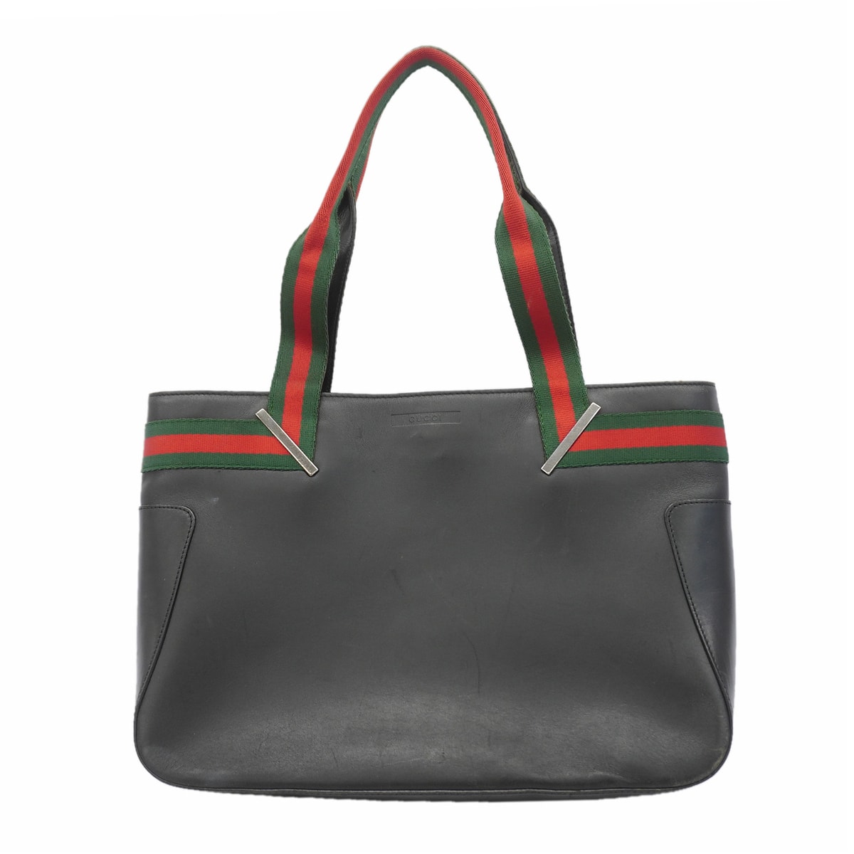 【6id5047】グッチ トートバッグ シェリーライン 73983 レザー ブラック シルバー金具【中古】レディース